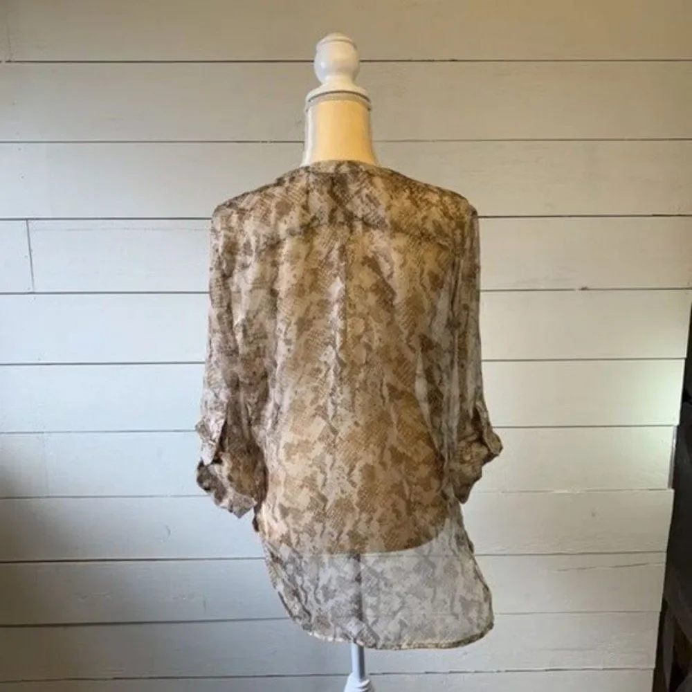 APT 9 Snake Skin Sheer Blouse Women’s Large Brown Animal Print Lightweight Top